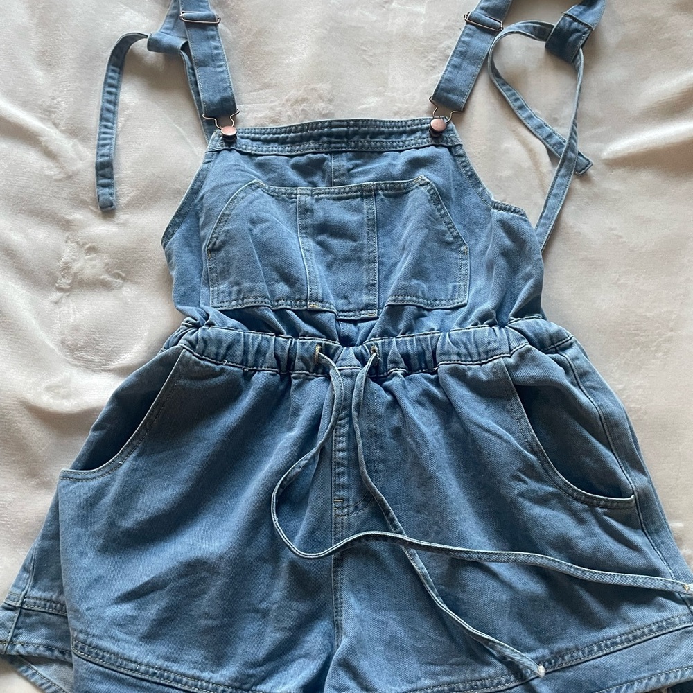 Blue Denim Overall Shorts